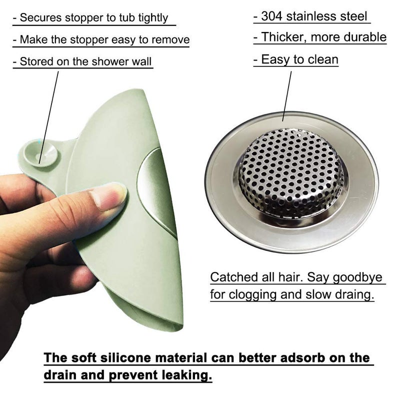 Seatery 2PCS Bathtub Stopper Hair Catcher Kit, Bathtub Drain Strainer, Tub Stopper Plug Cover, Sink Filter, Silicone Drain Stopper for Bathroom, Laundry (Grey) - Image 5